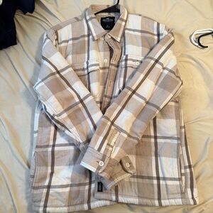 Hollister Men's Plaid Jacket - Brown and Cream